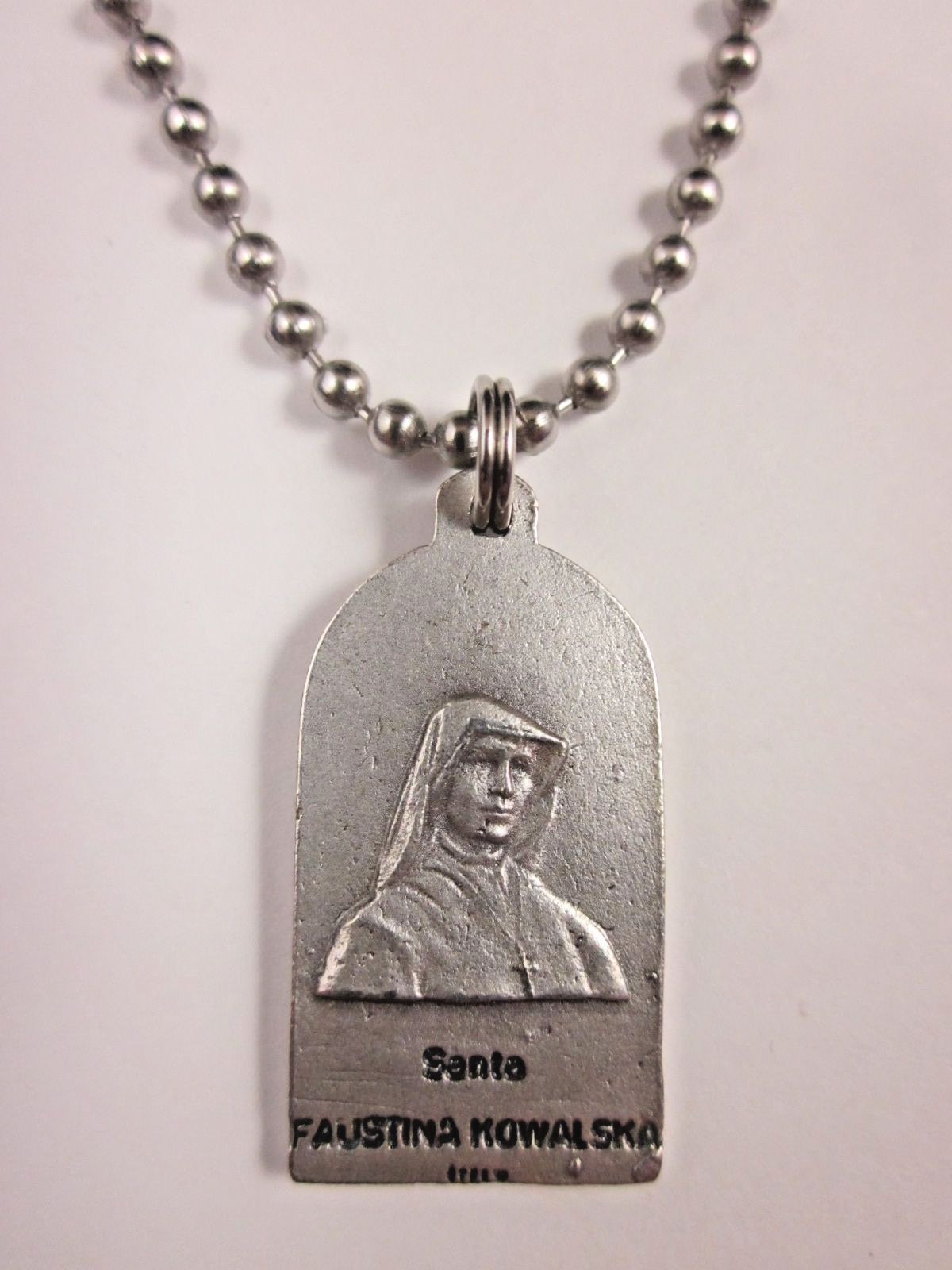 Arched Divine Mercy / St Faustina Medal Italy Pendant Necklace 24″ Ball Chain