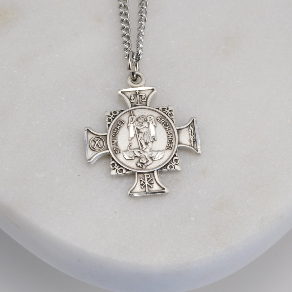 925 Sterling Silver Saint Michael Pendant Medal Necklace With Chain & Box
