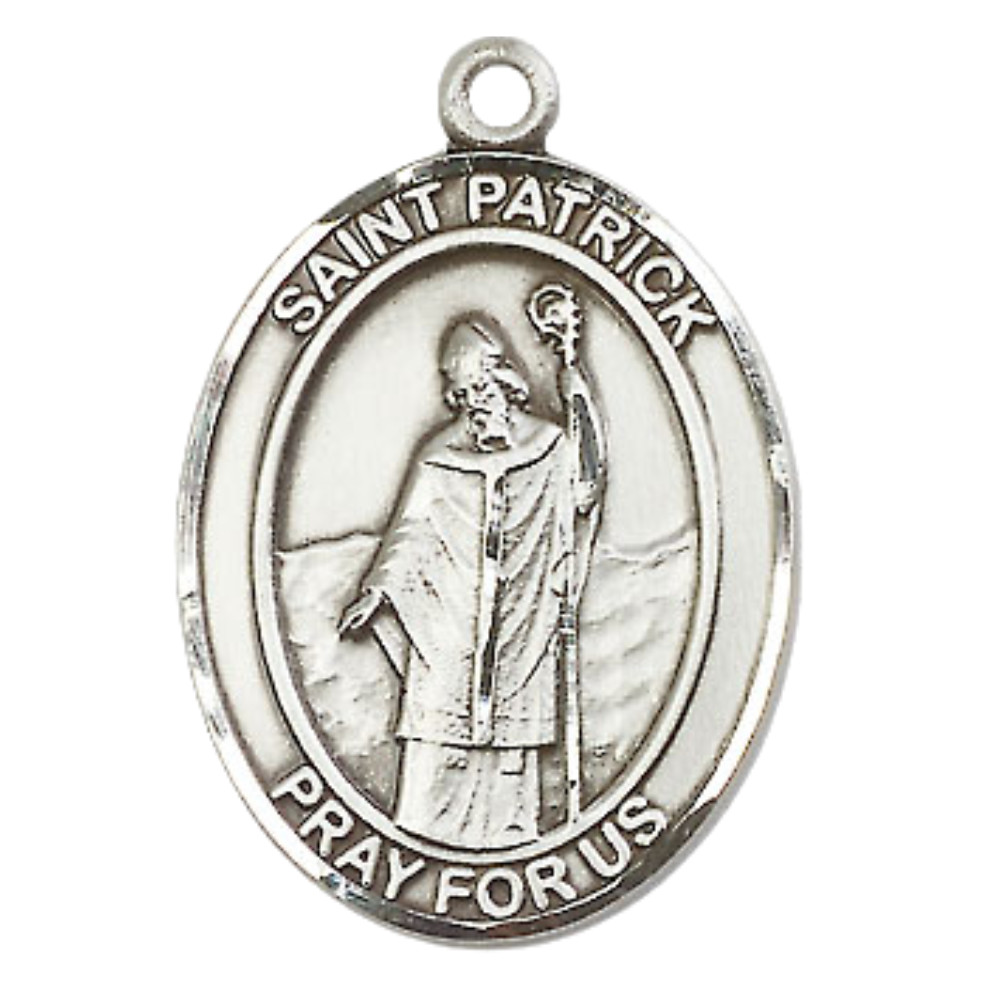 Sterling Silver St Saint Patrick Medal Pendant Necklace 24” Chain w/ Gift Box