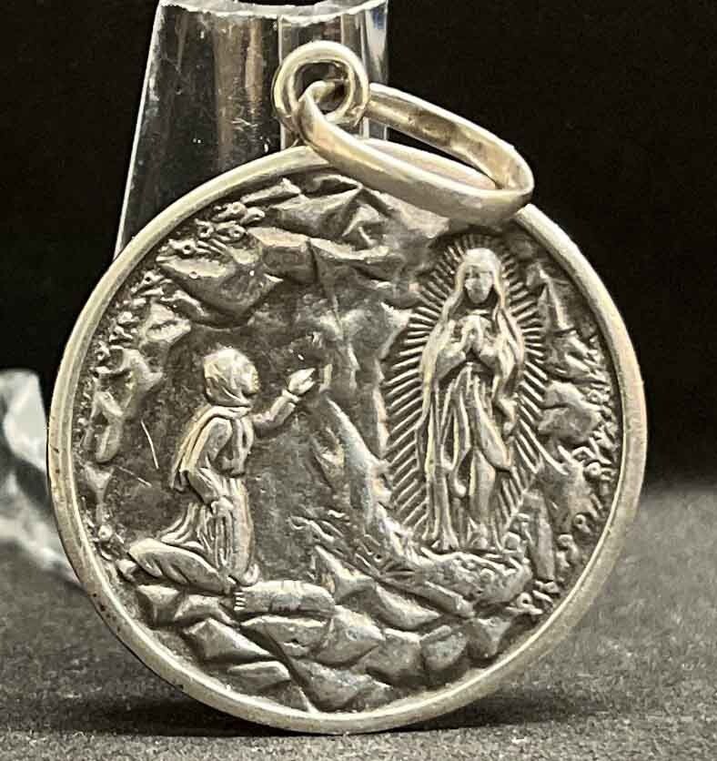 France vintage Our Lady of Lourdes silver catholic medal “900” 5.7 GRAMS