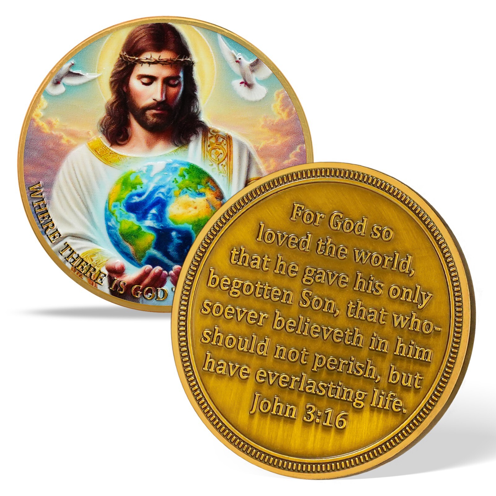 5pc Christian Coin Jesus’s Protection John 3:16 Bible Verse Religious Faith Gift