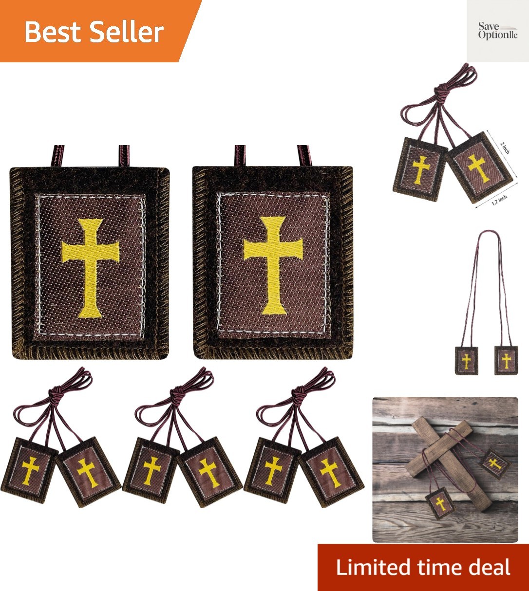 Classic Rectangular Brown Scapulars – 3 Pack for Home Blessings and Devotion