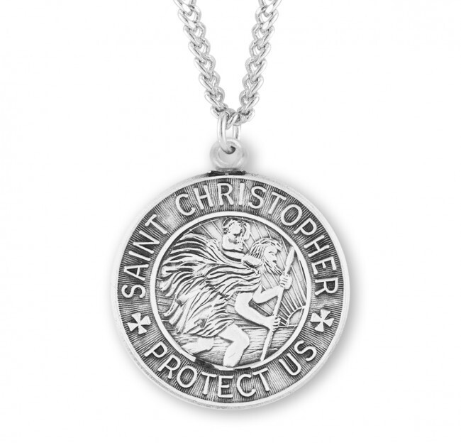 925 Sterling Silver Saint St Christpher Pendant Medal Necklace Made in USA