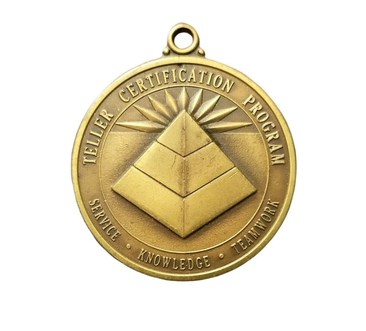 Certified Teller Program Brass Gold Medal Pendant Keychain Pyramid Token SC246