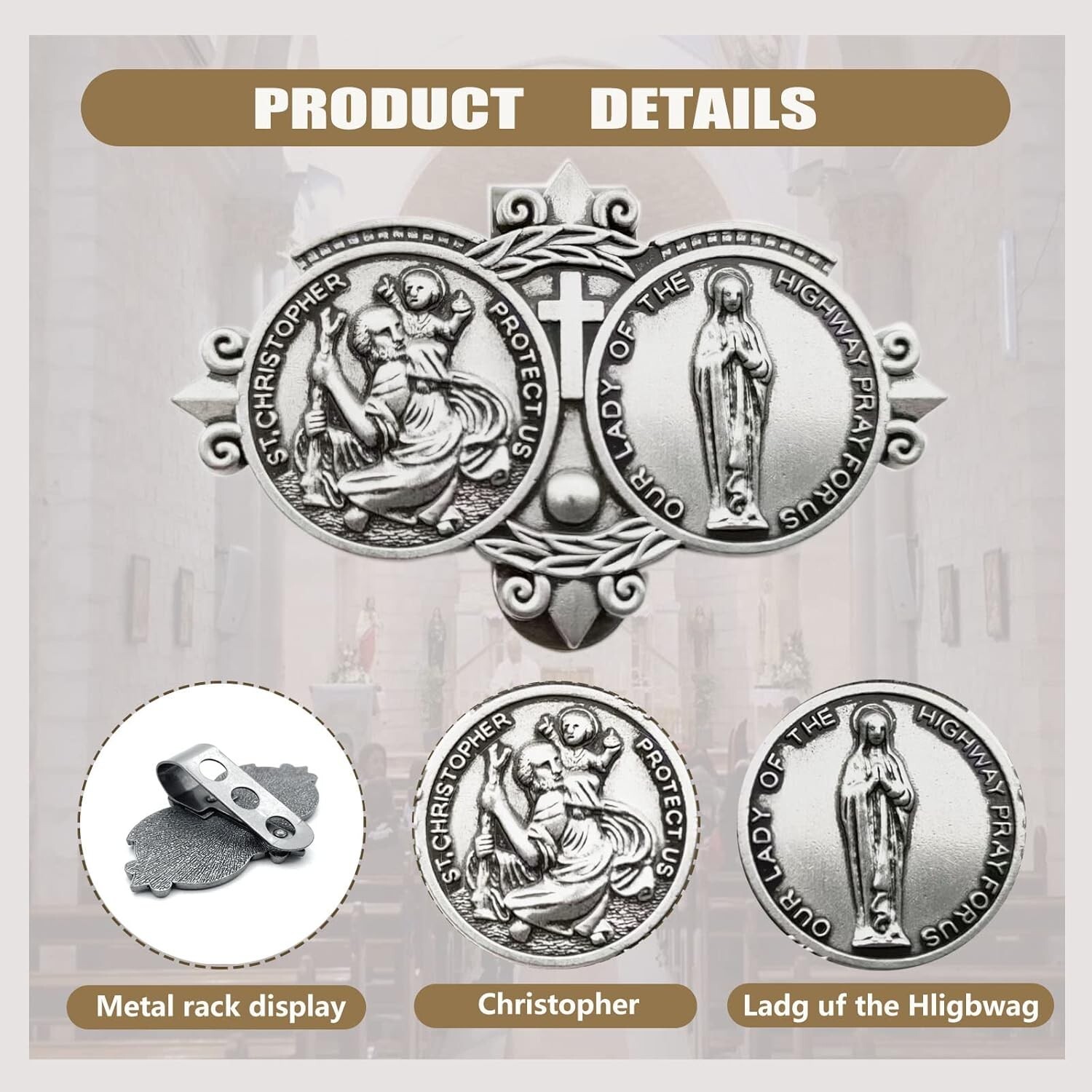 2 Pack St. Christopher Medal for Car Sun Visor Clip Decor Catholic Gift