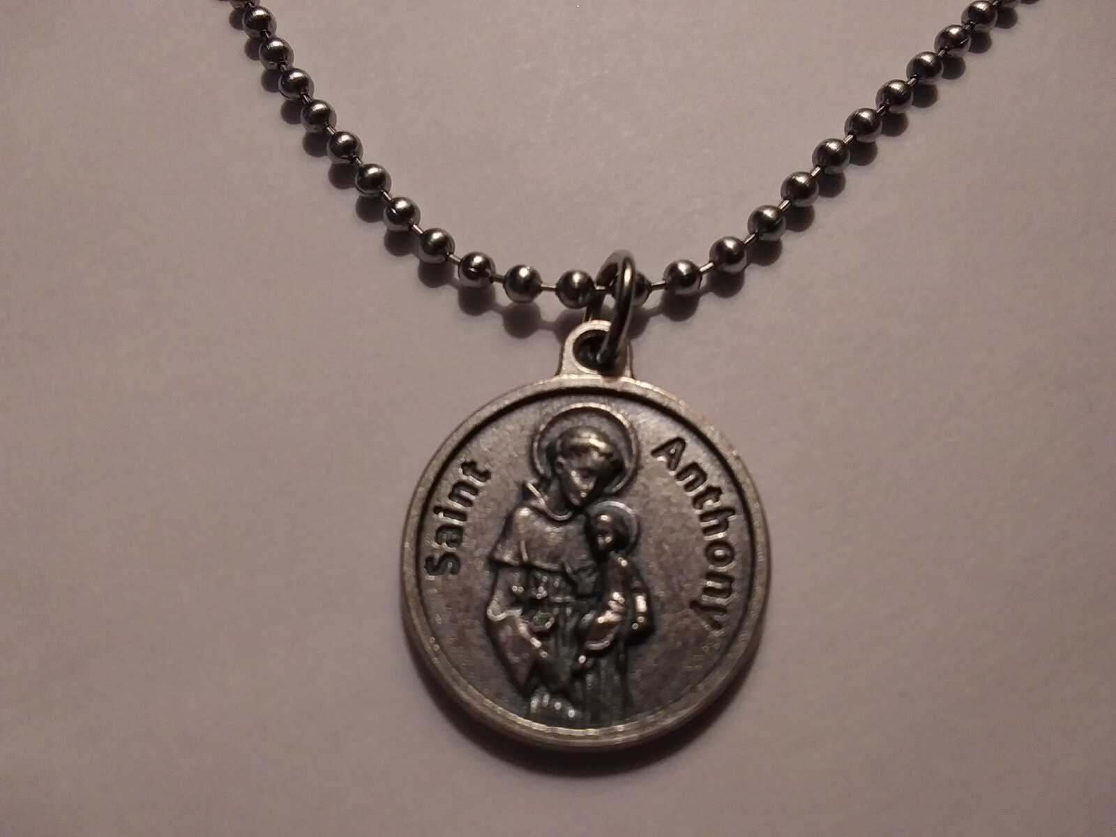 Saint Anthony Prayer Medal Necklace Stainless Steel Ball chain + prayer card
