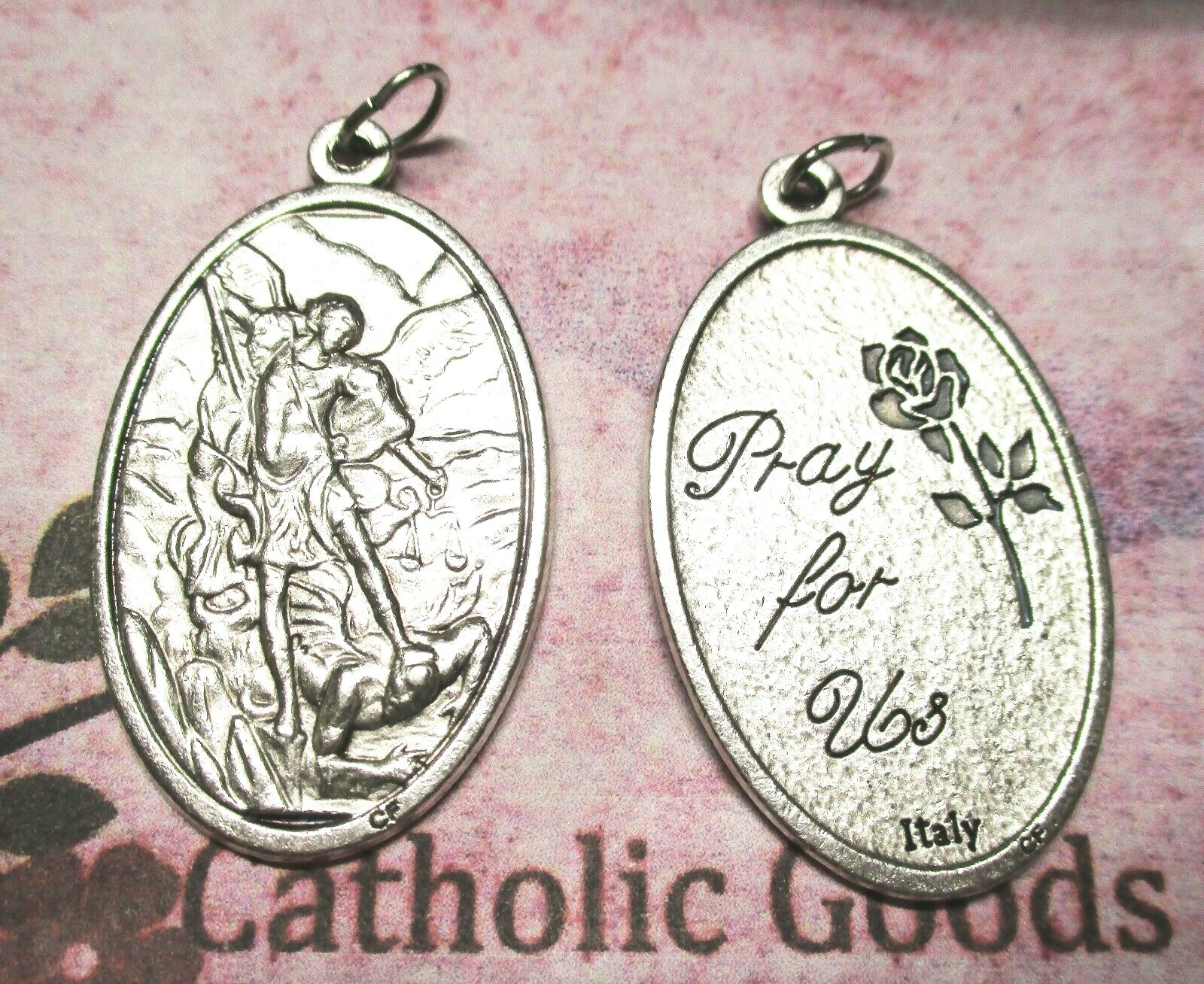 Saint. Michael the Archangel -Pray for Us – Italian Silver-tone OX 1 3/4″ Medal
