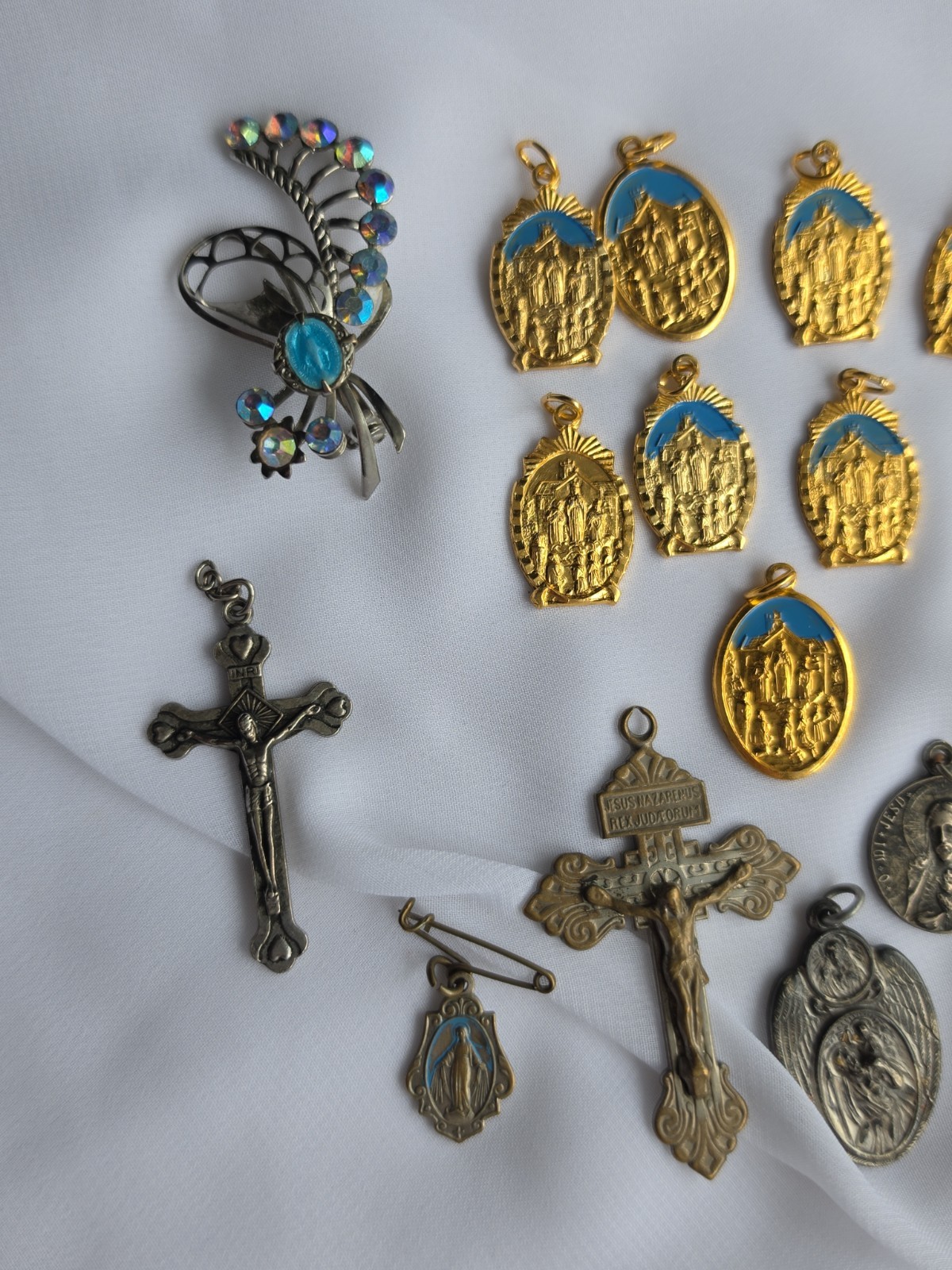 Catholic Religious Medal Lot Of 23, Ring, Brooches