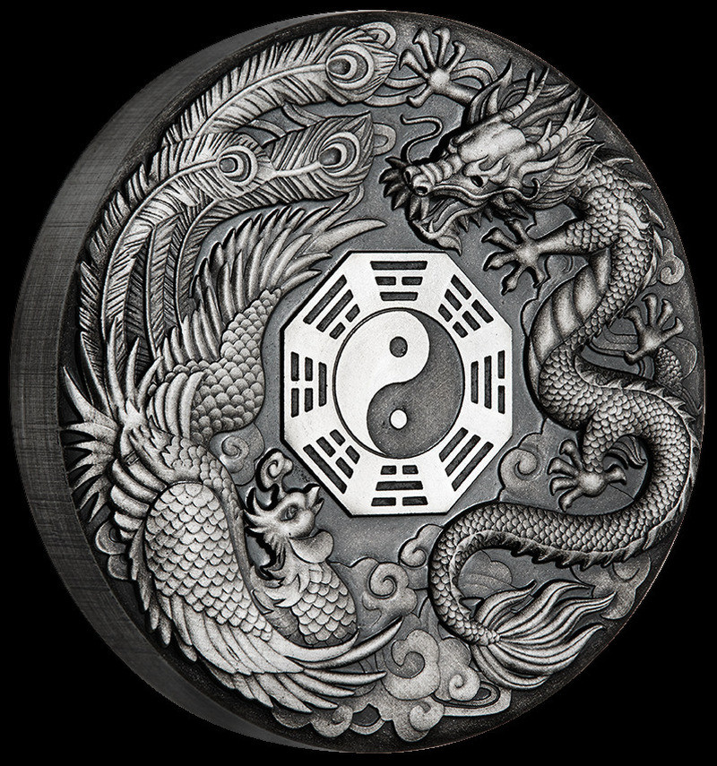Dragon Tiger Silver Coin Silver Plated 40mm Collectible Sourvenir Coins