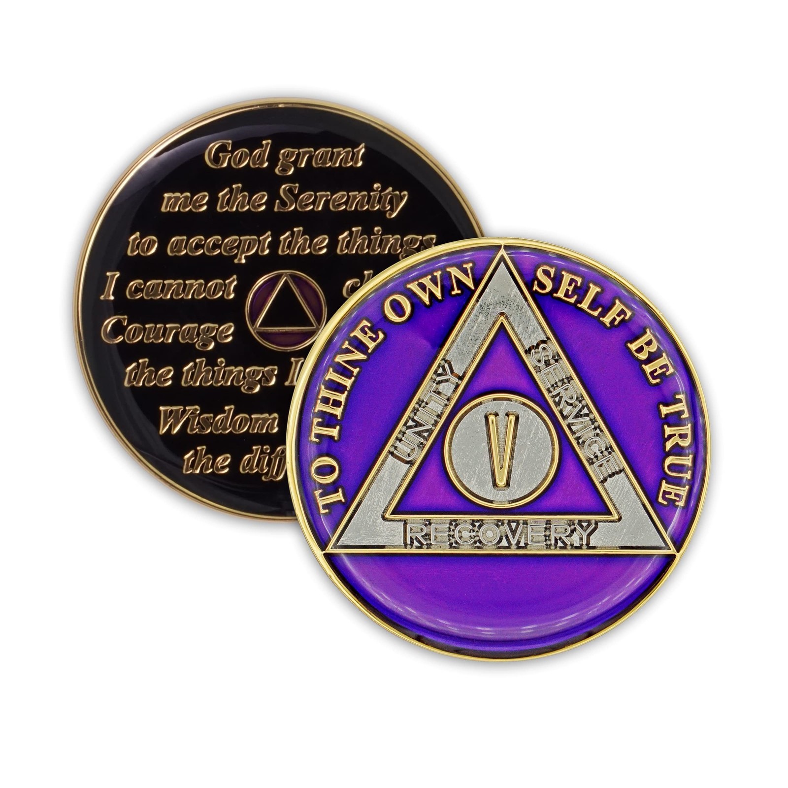 5 Year Sobriety Coin | Triplate AA Chip Recovery Anniversary Token (Purple)
