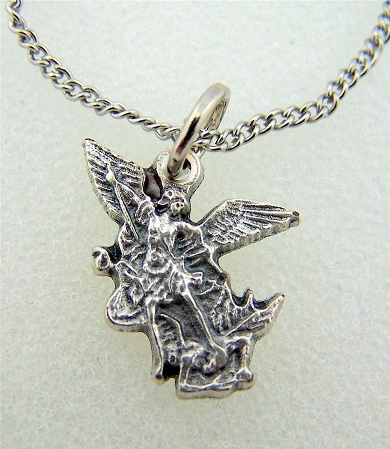 Silver Tone Archangel Saint Michael Protection Charm Pendant on Chain, 3/4 Inch