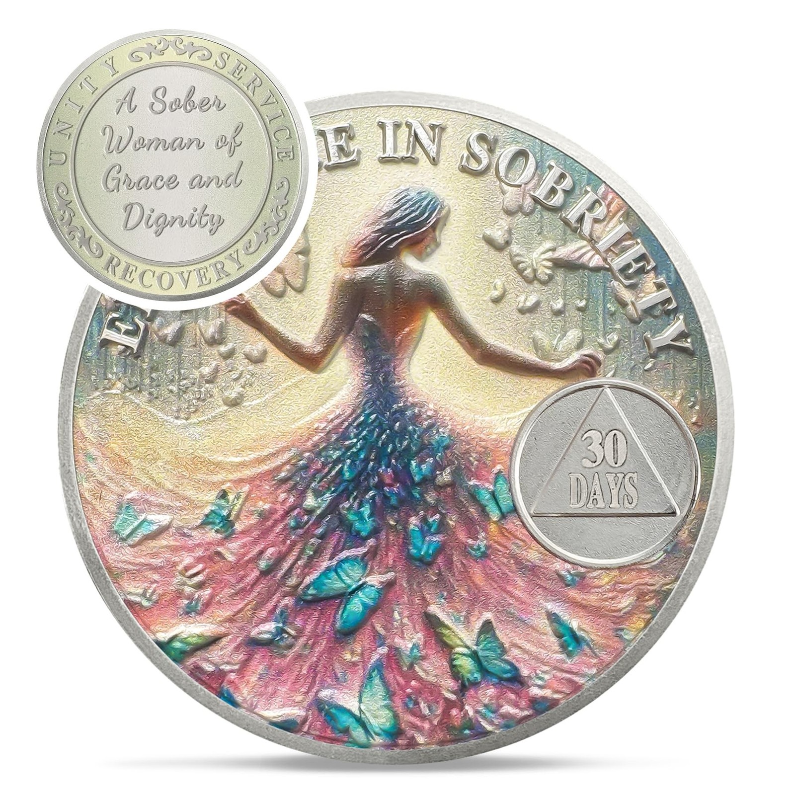 Artsy Grace Women 30 Days Sobriety Coin – Recovery Butterfly 1 Month AA Coins…