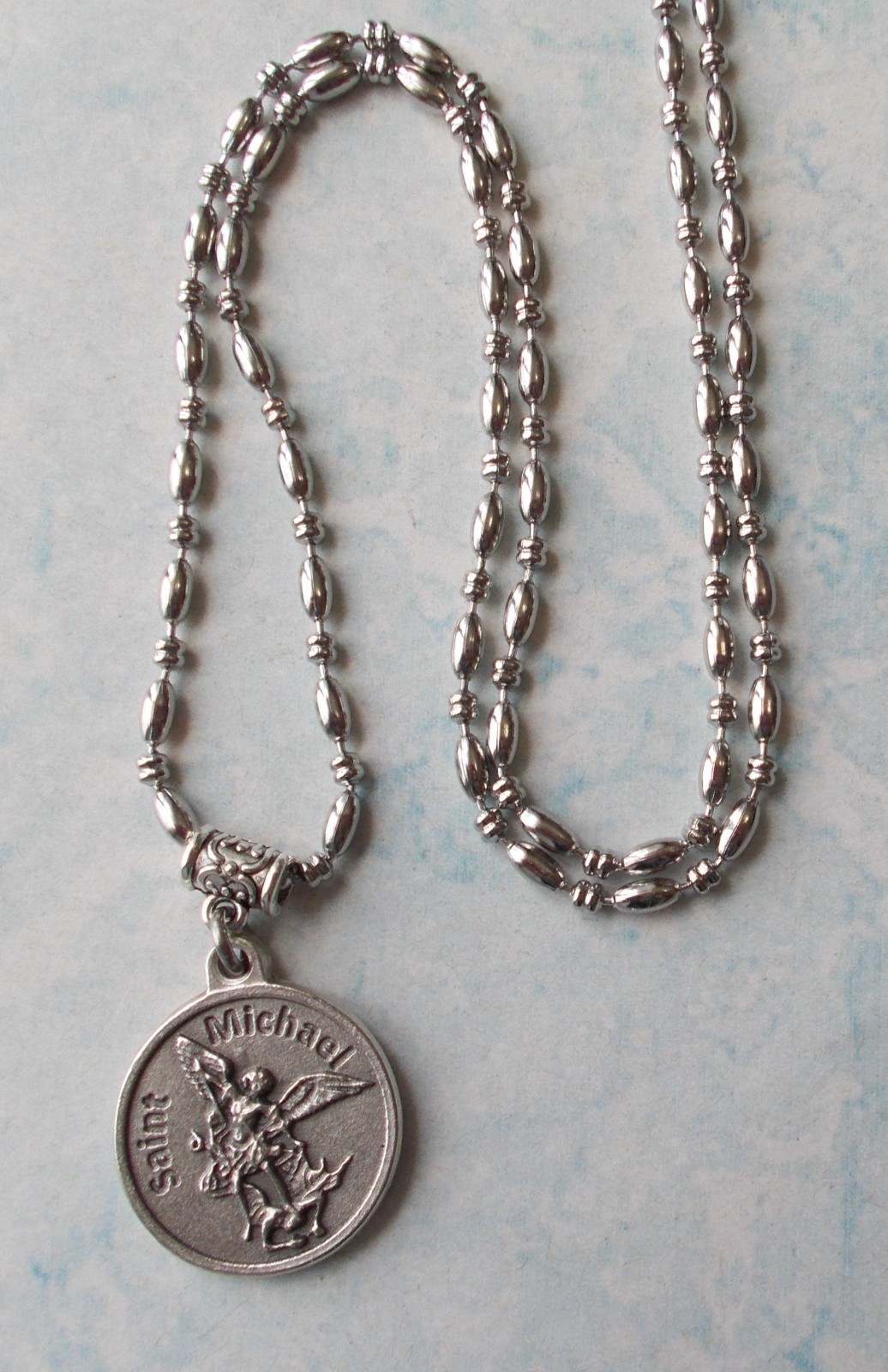 Rare ARCHANGEL St MICHAEL Saint Medal NECKLACE Pendant Angel Stainless Chain 30″