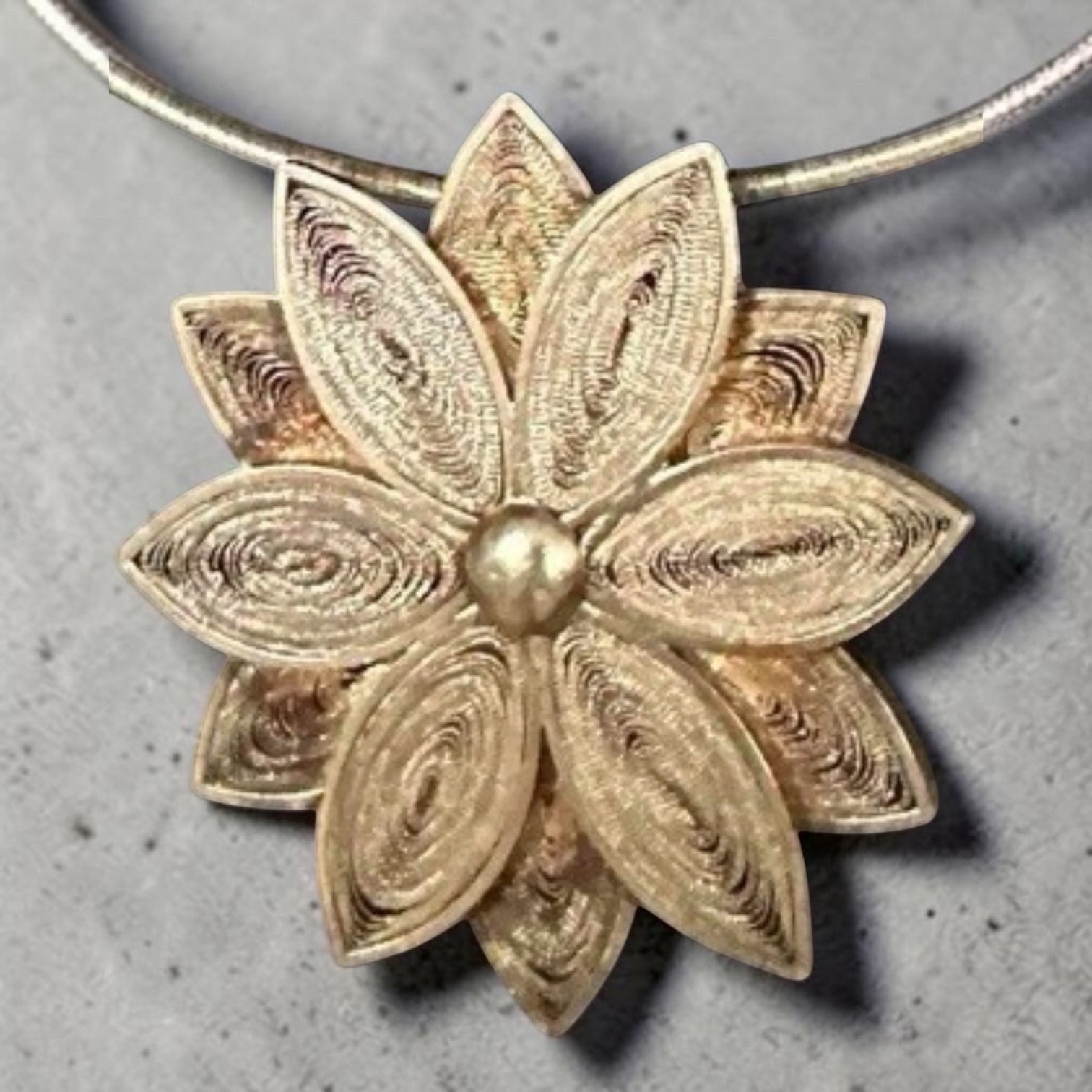 Sterling Silver Lotus Flower Pendant Omega Necklace 20″ Boho Chic Gypsy 20.1g