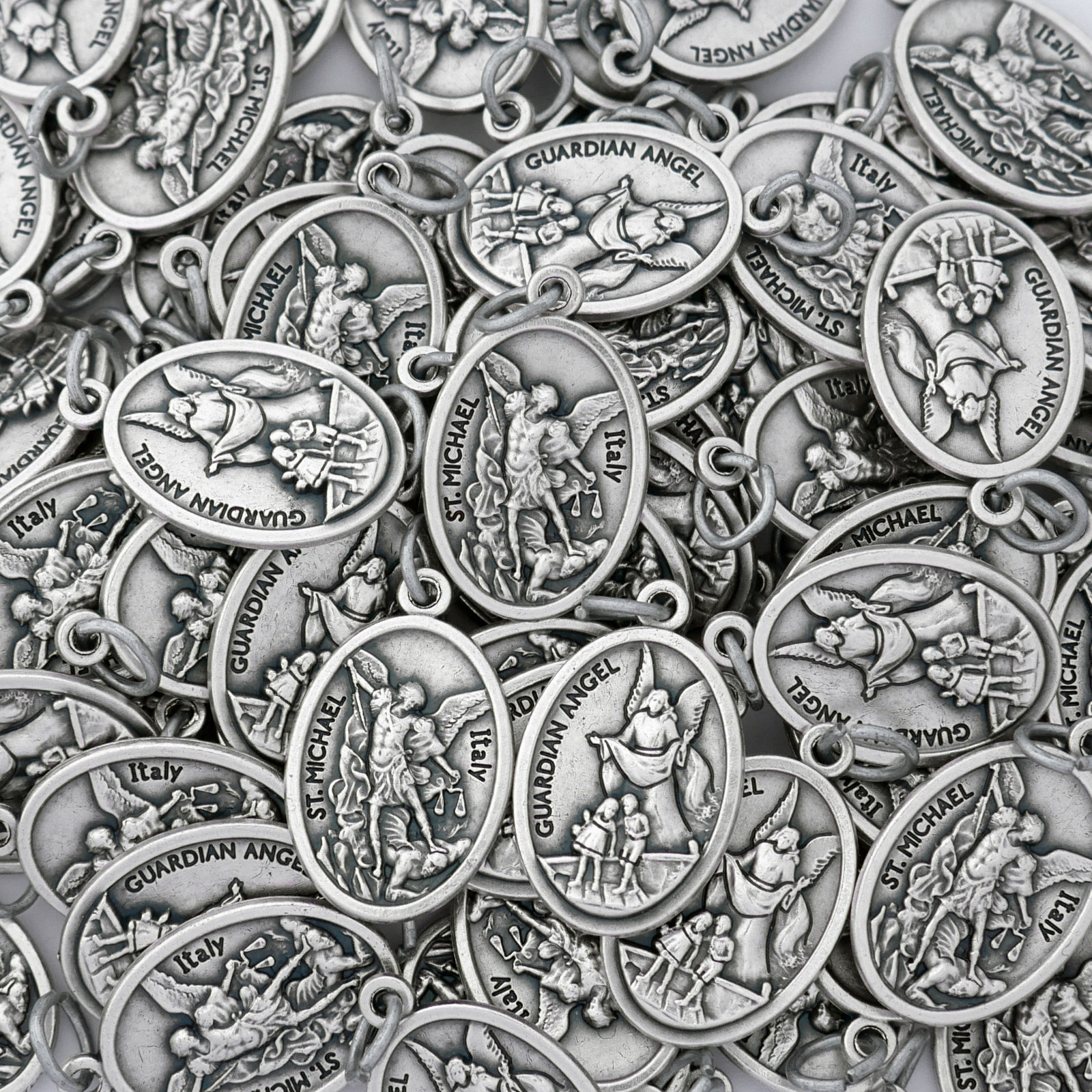 100 St. Michael and Guardian Angel Medal 1″ — Catholic Bulk Pack — Italy