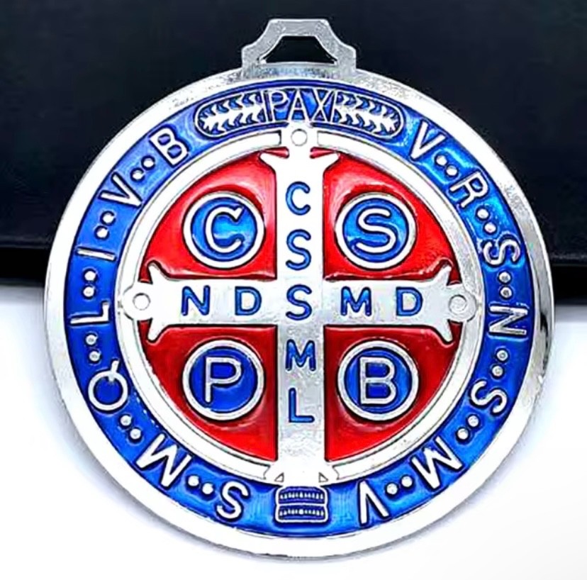 Catholic St Benedict Large 5” Medal 5oz Blue Red Enamel Medalla de San Benito