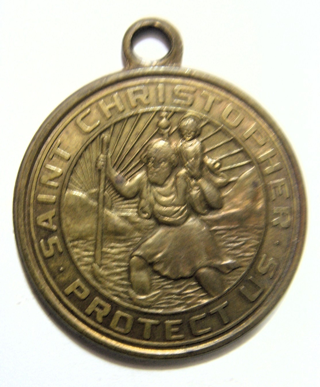 1950s antique 33 mm catholic Saint Mary Christopher religious pendant EL1102