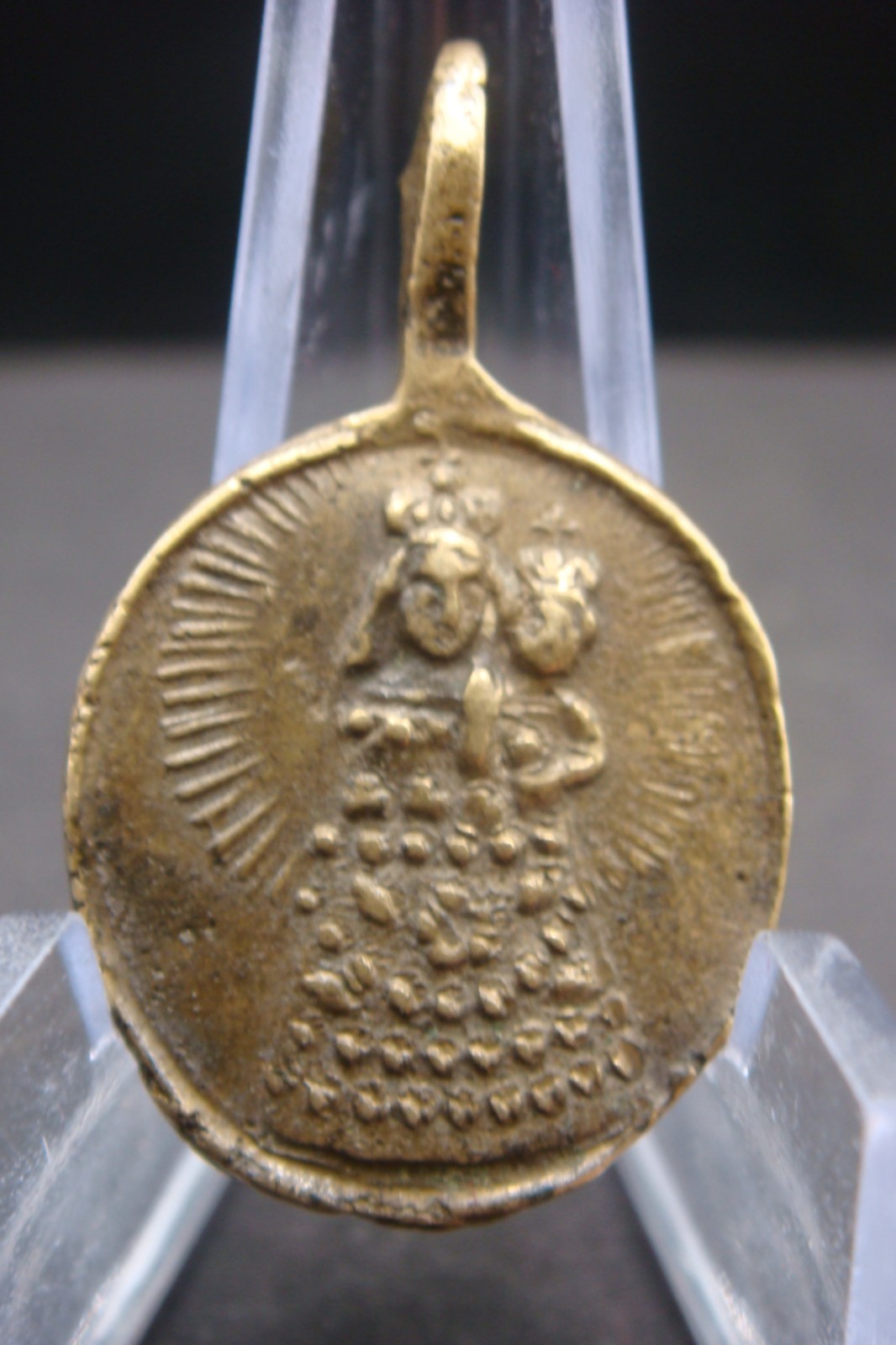 Rare Antique Bronze Catholic Medal Saint Anthony of Padua & Madonna w Child