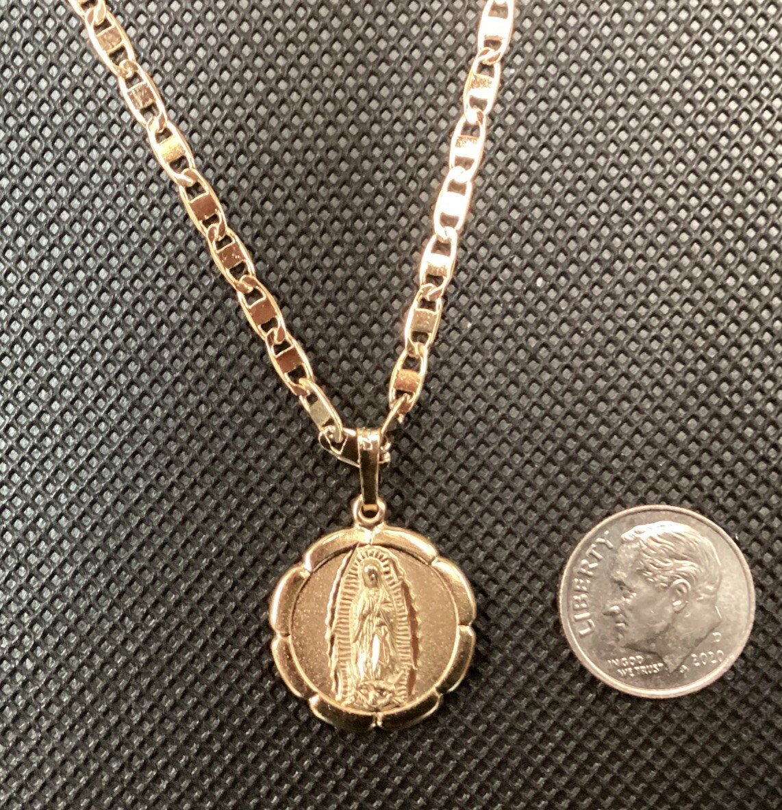 14K Gold Plated Medal Necklace Of St Judas And Guadalupe Chain Of 22” Long