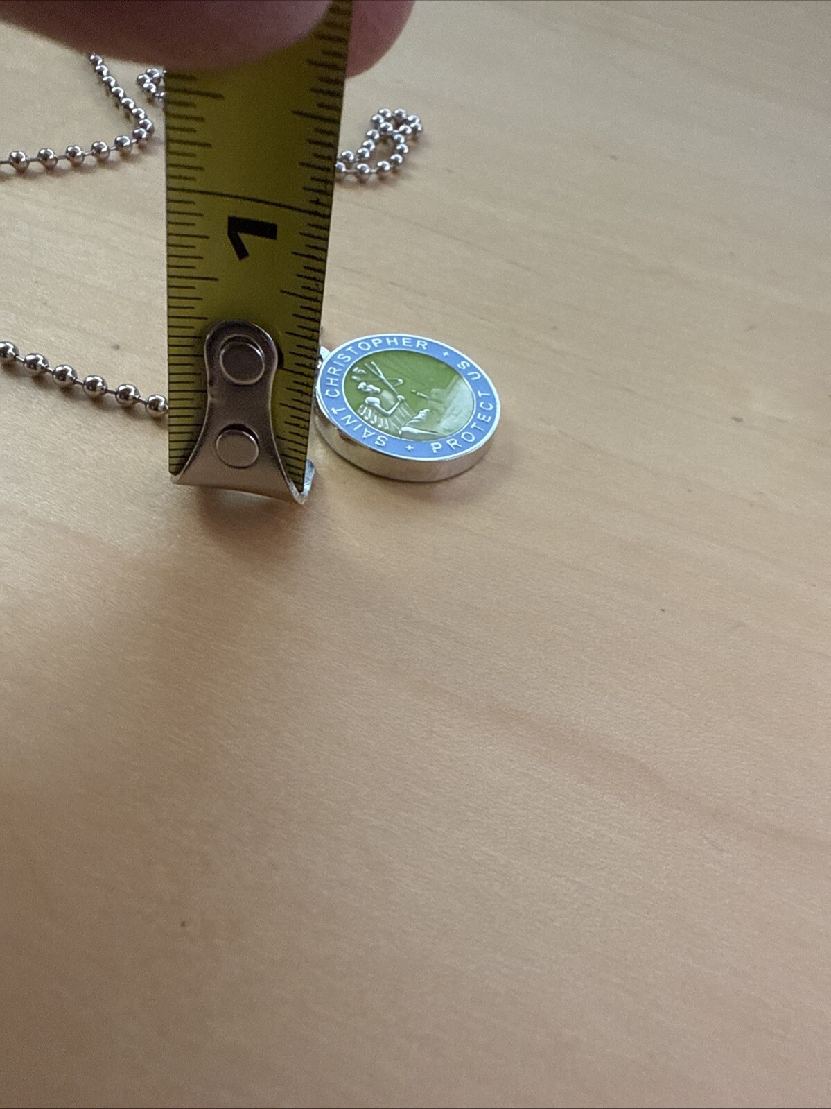 surfing pendant ST CHRISTOPHER Protect ME blue green MEDALLION coin 3/4″ shallow