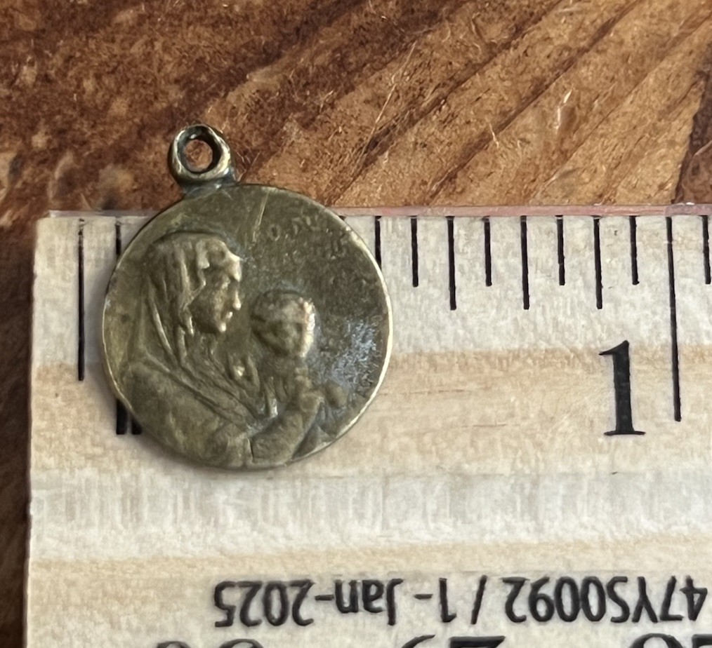 French medal Mary 1800s ⅝” Brass Gold Necklace Pendant Round Jesus