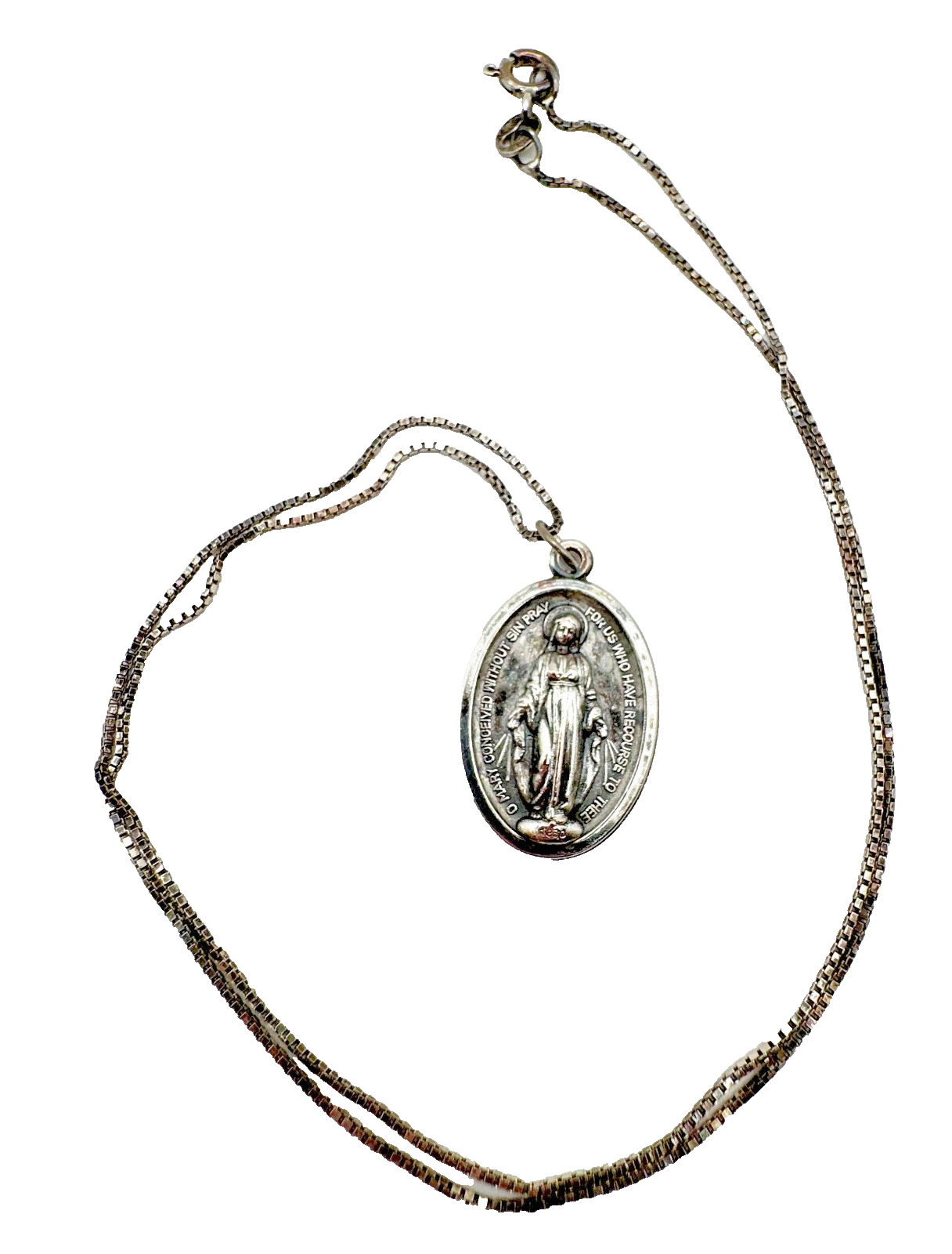1830 Mother Mary Oval Sterling Silver Necklace Vintage Italy Signed Women’s
