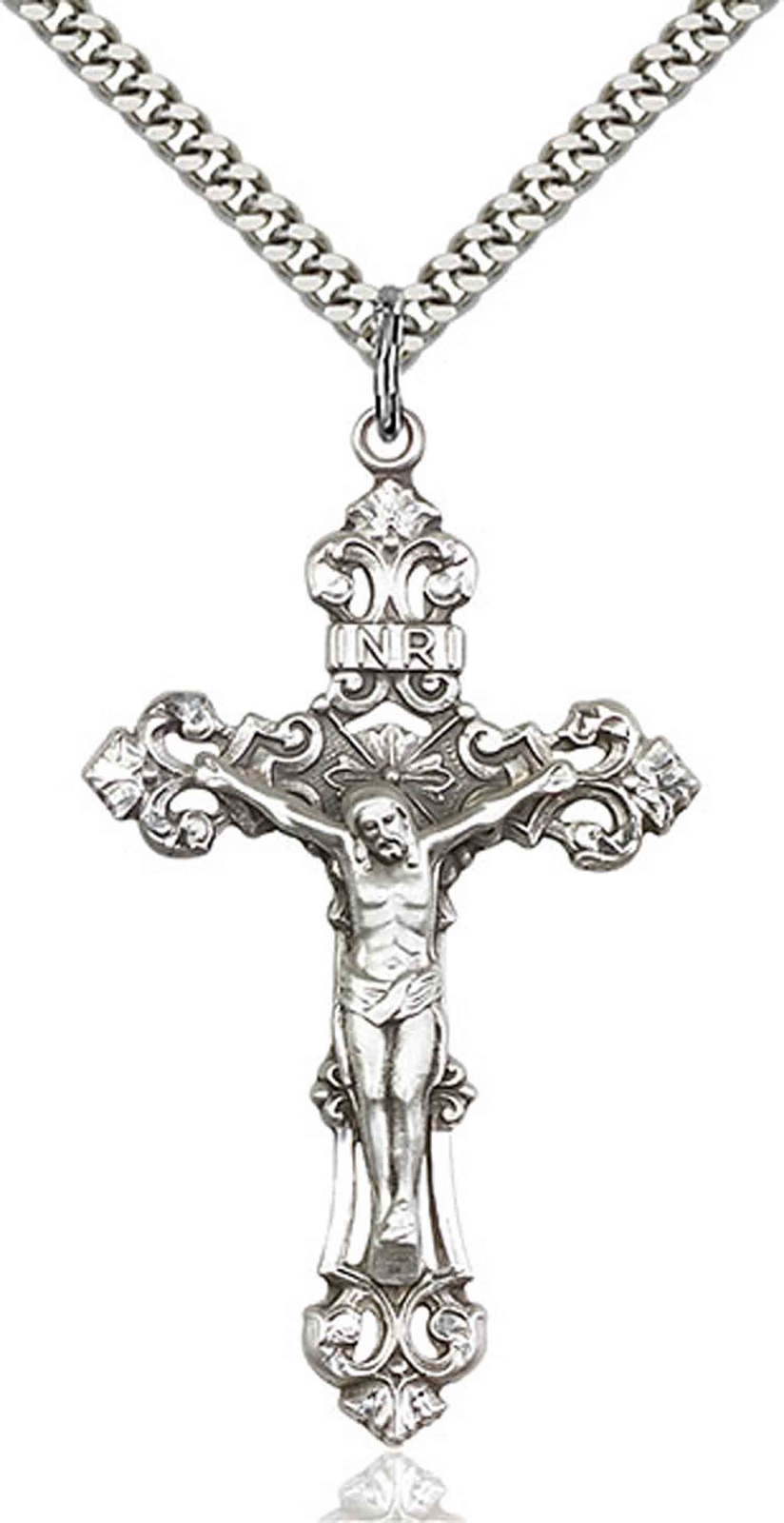 Sterling Silver Catholic Cross Crucifix Medal Pendant Necklace 24″ Chain GiftBox