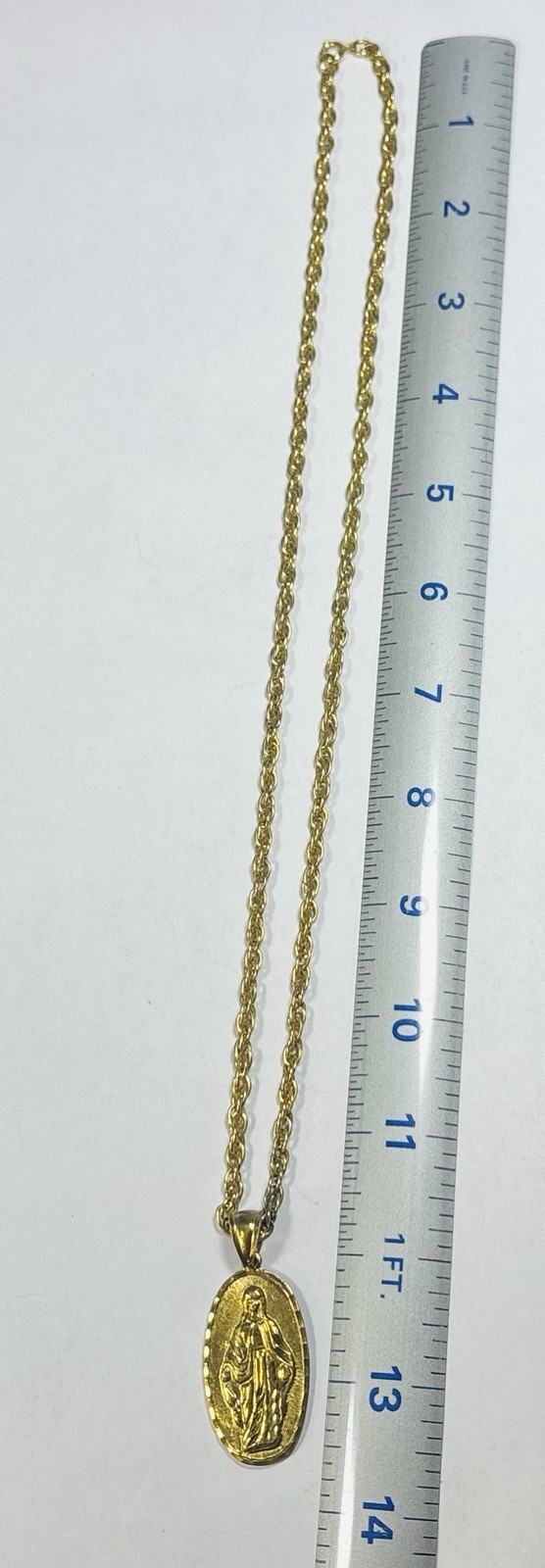 LARGE MIRACULOUS MEDAL VIRGIN MARY 18k YELLOW GOLD PLATED PENDANT NECKLACE 24”