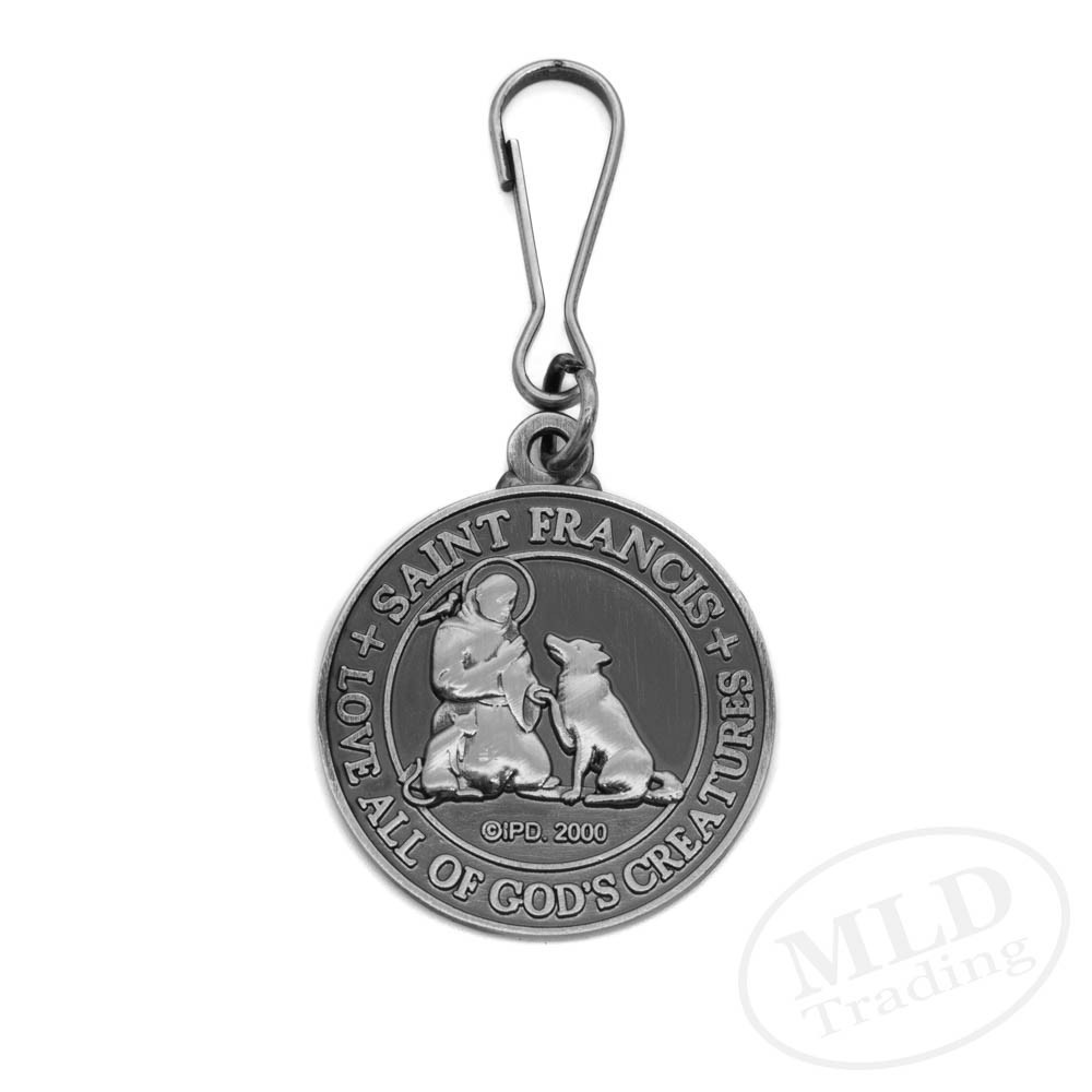 Saint St Francis Dog Tag Medal – Pet ID Charm – “Love All Creatures” Clip