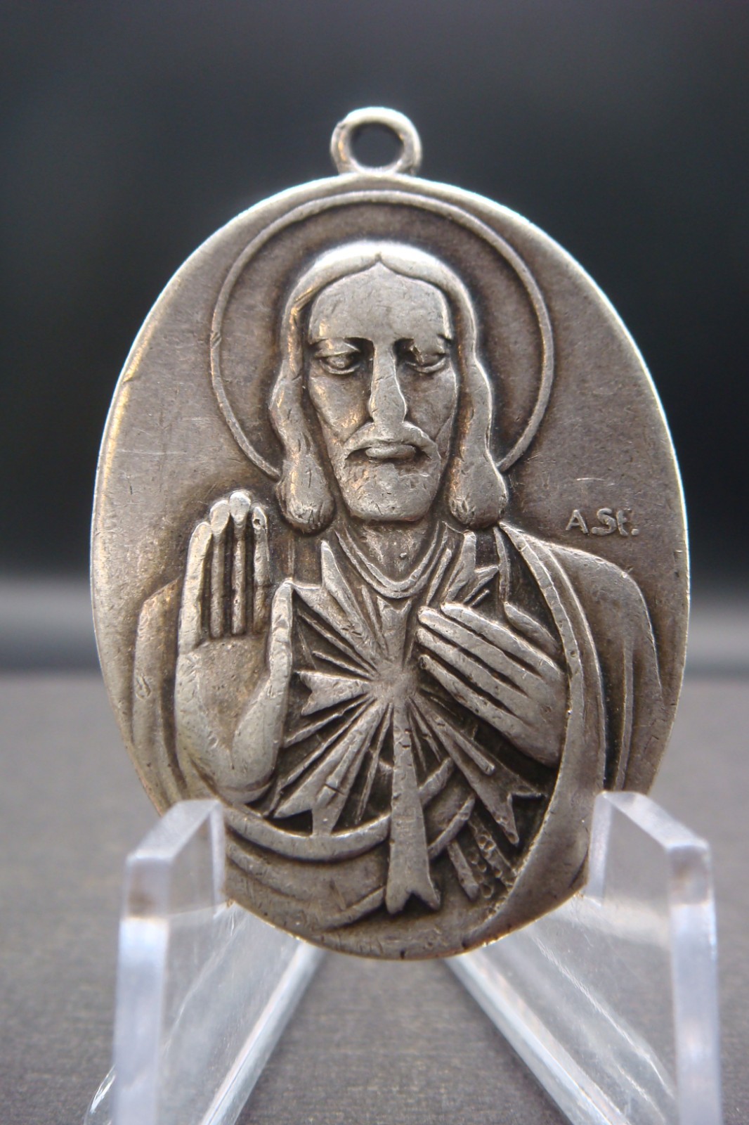 Vintage Swiss 900 Silver Religious Medal Sacred Heart Virgin Mary A Stockmann