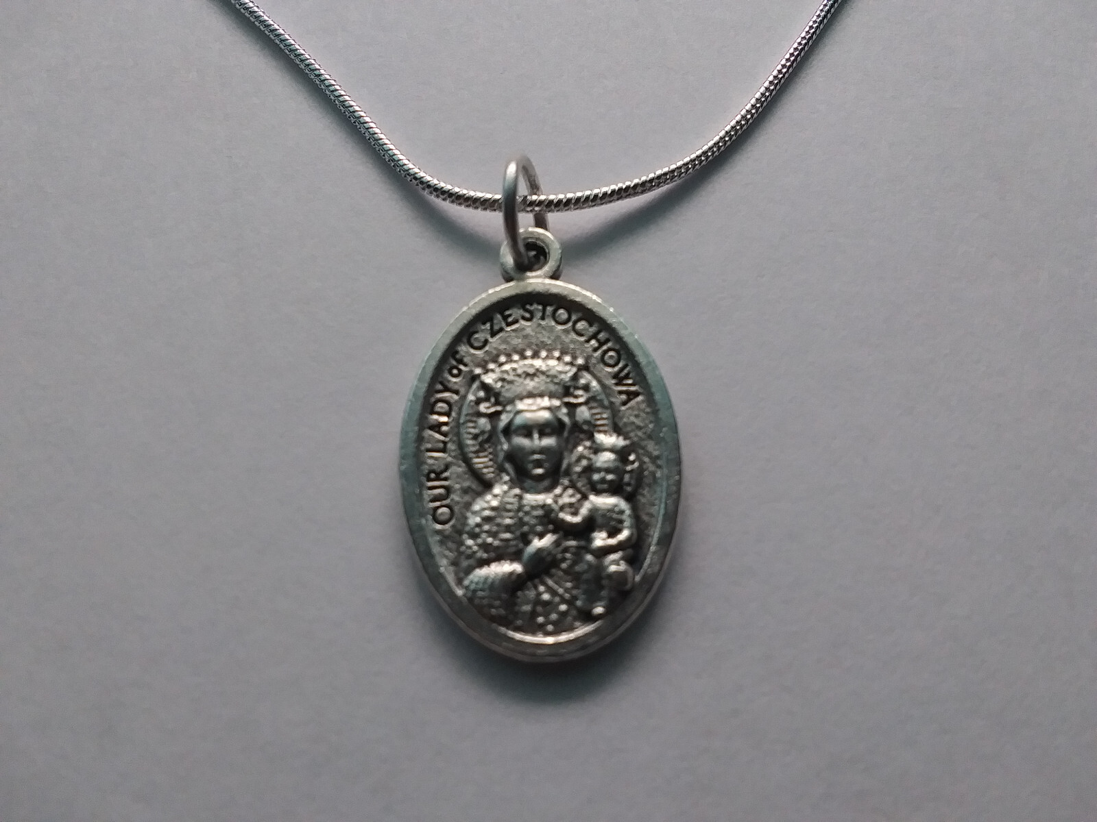 Our Lady of Czestochowa Medal Necklace Holy Card Black Madonna Poland 925 silver