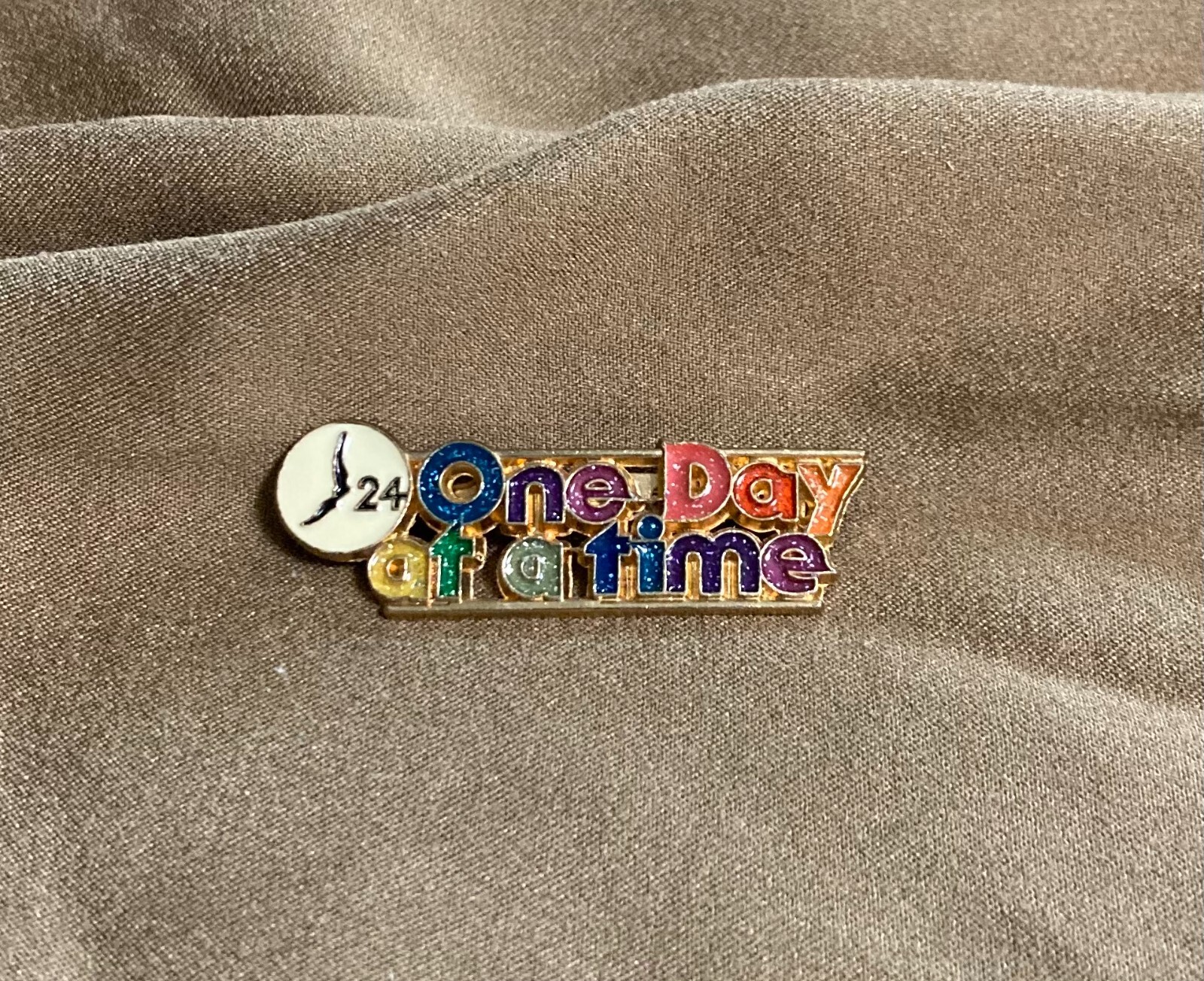 One Day At A Time Pin. Gold Tone Multi Color