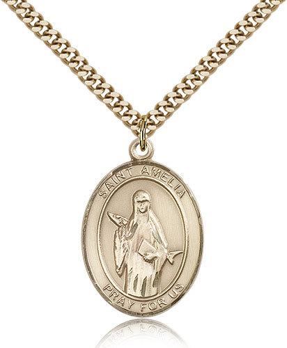 Saint Amelia Medal For Men – Gold Filled Necklace On 24 Chain – 30 Day Money…