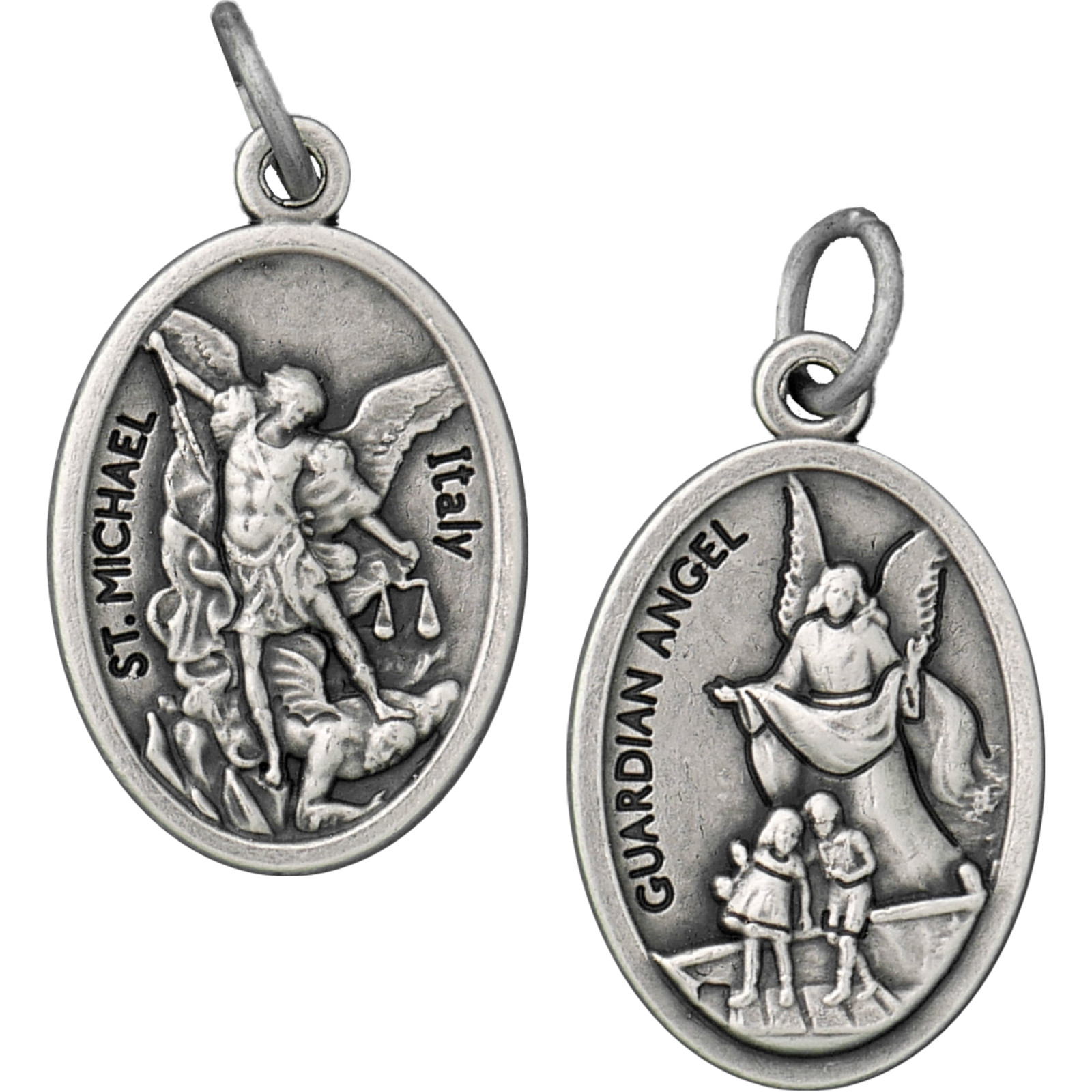 100 St. Michael and Guardian Angel Medal 1″ — Catholic Bulk Pack — Italy