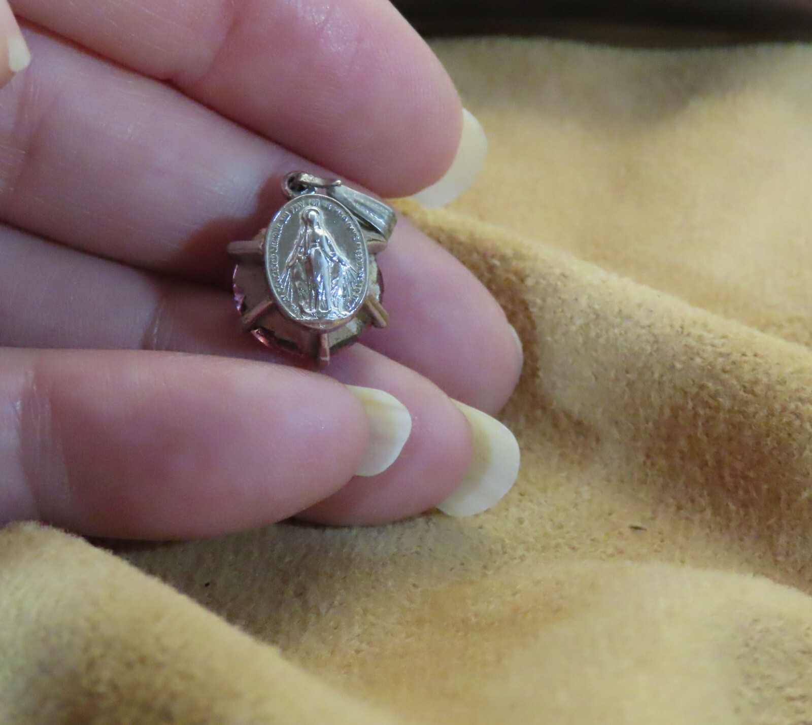 Vintage Mother Mary Pink CZ Pendant