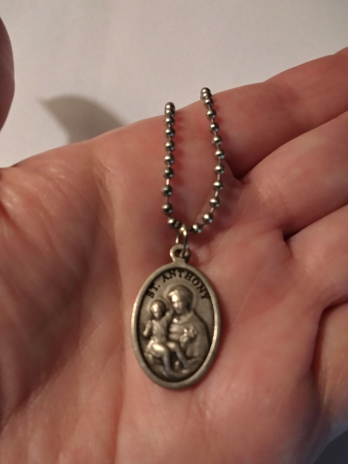 St Anthony with Jesus Medal Necklace Stainless Steel Ball Chain prayer card