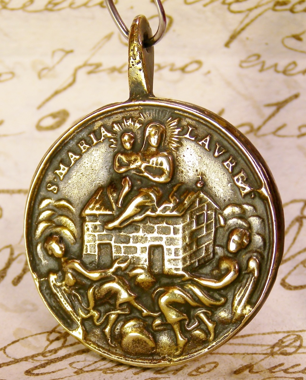 ANTIQUE 18TH CENTURY MIRACULOUS SIROLO CRUCIFIX & SACRED HOUSE OF LORETO MEDAL