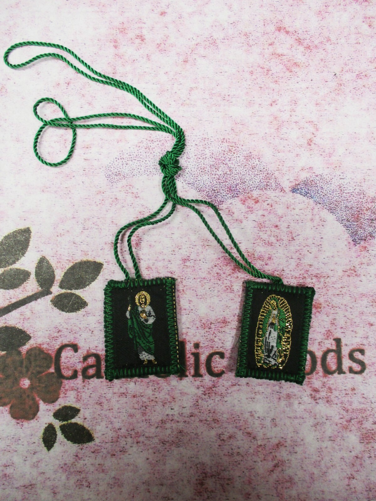 1 3/8 x 7/8 Green St Jude + Our Lady of Guadalupe Scapular
