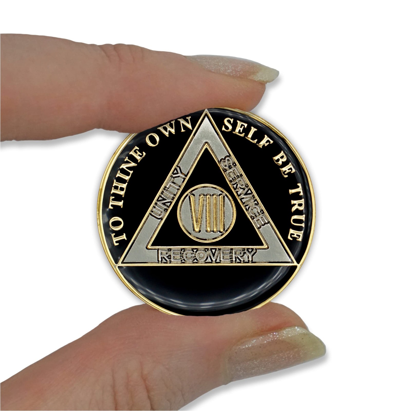 8 Year Sobriety Coin | Triplate AA Chip Recovery Anniversary Token (Black)
