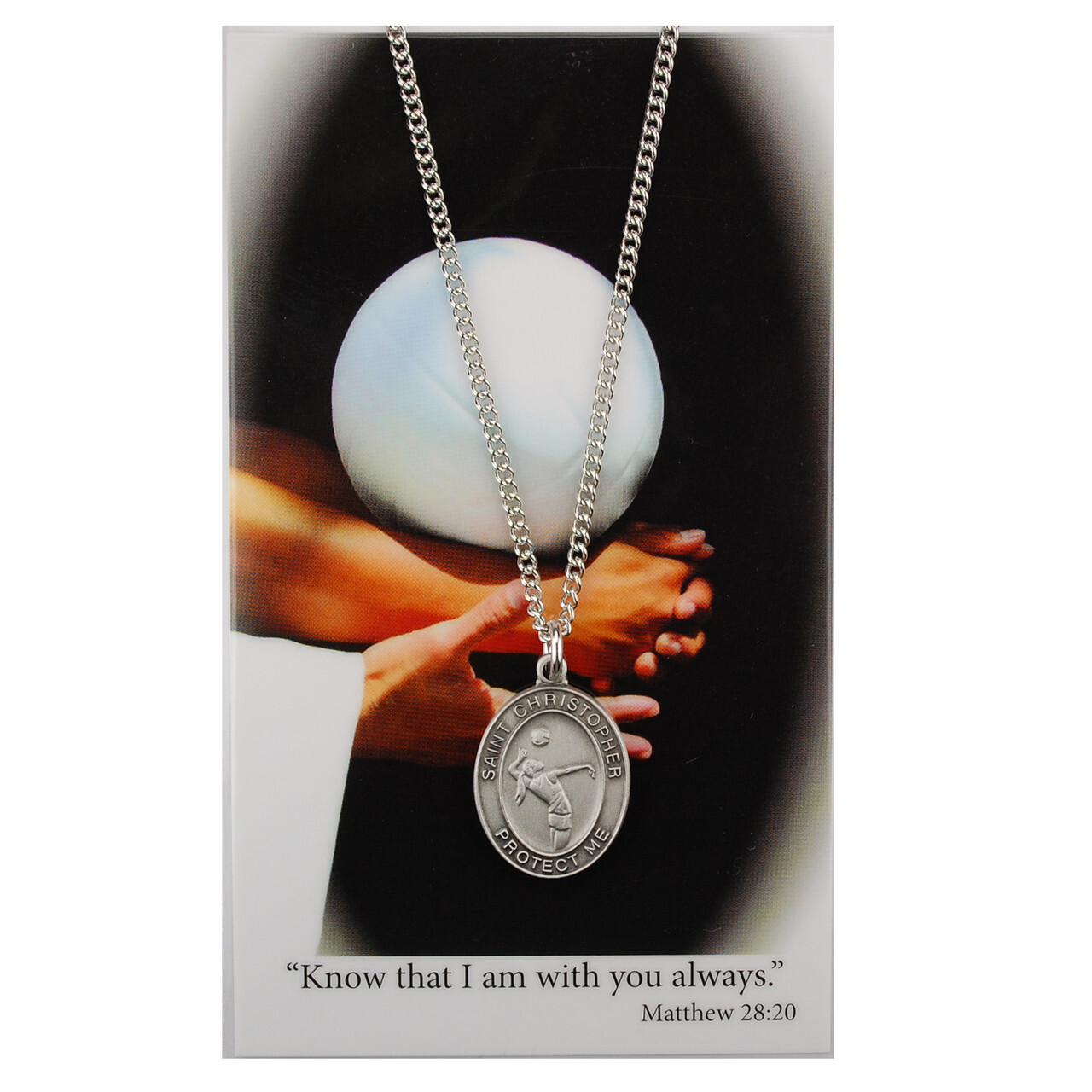 Saint Christopher Girl Volleyball Medal Jewelry 18 In Laminated Prayer Holy Card