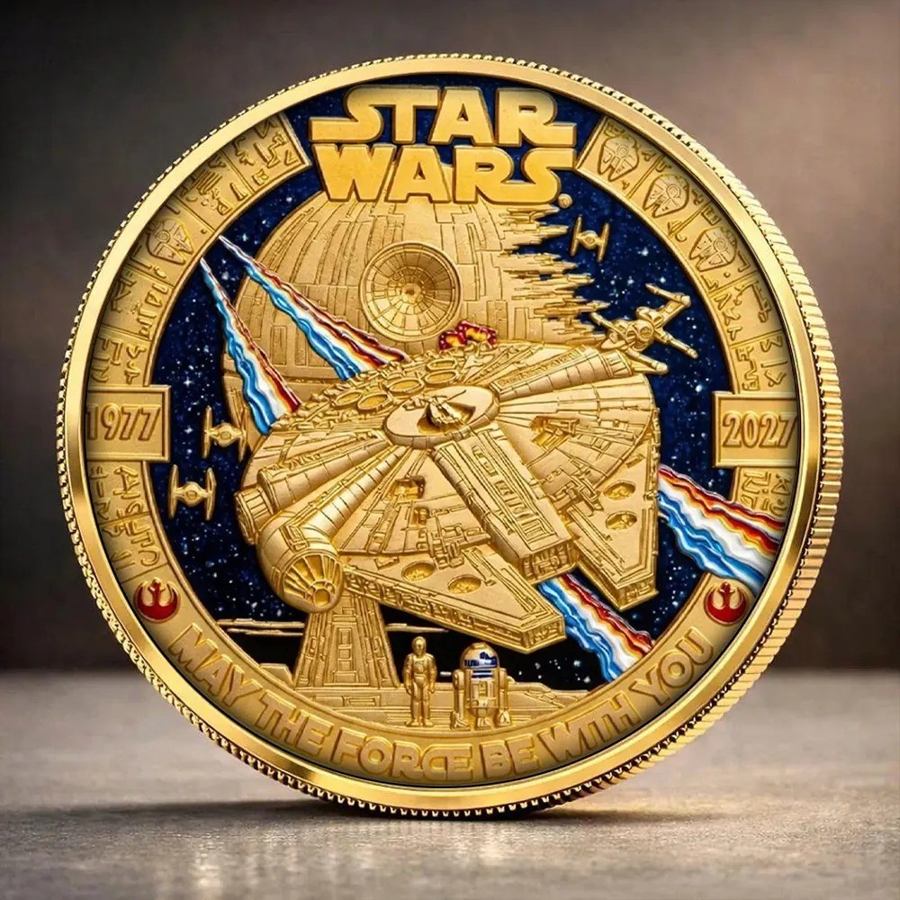 Star Wars 50th Anniversary Commemorative Coin Millennium Falcon 1977-2027