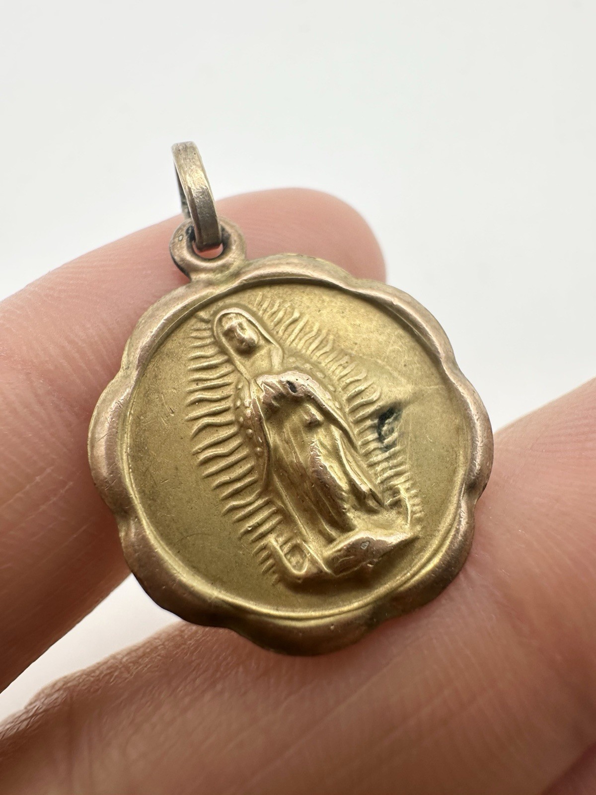 Vintage Medal Pendant Our Lady Of Guadalupe Gold Tone