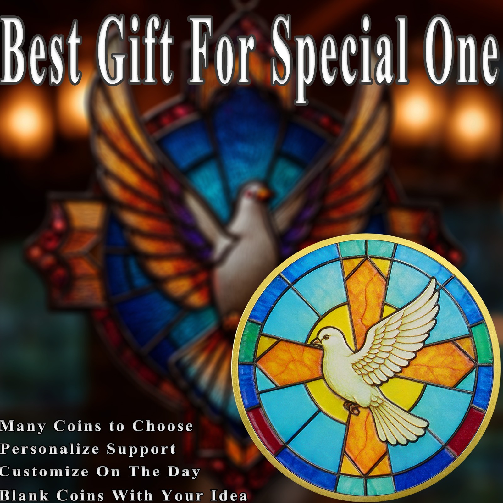 5pcs Christian Challenge Coin John 14:27 Bible Verse Holy Dove Themed Faith Gift