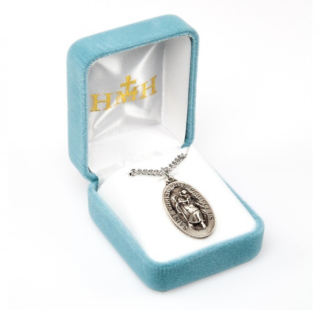 925 Sterling Silver Saint Christopher Travelers Pendant Medal Necklace w/ Chain