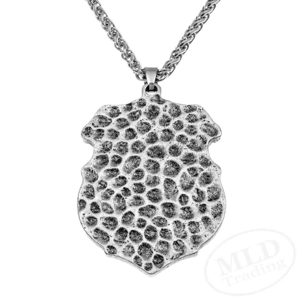 Large Saint St Michael Medal Shield Badge Pendant Necklace w Strong Spiga Chain