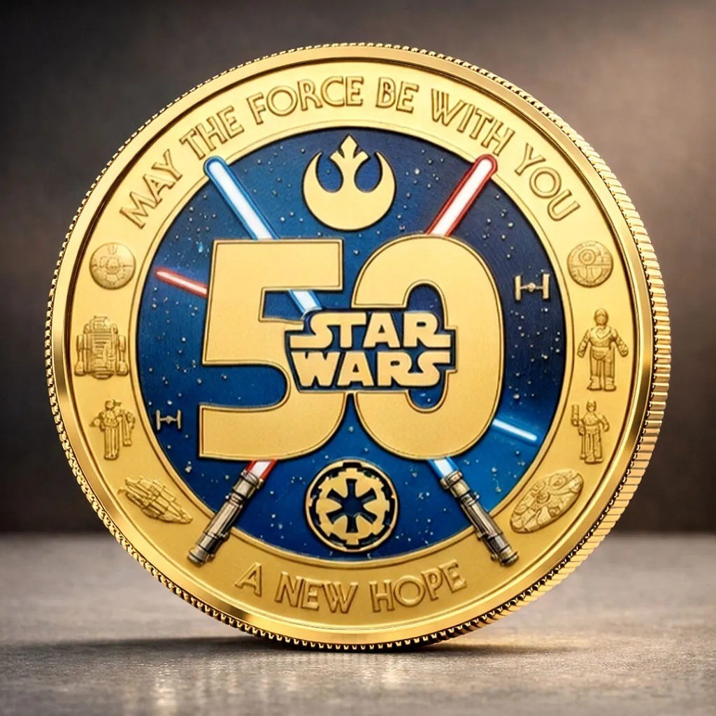 Star Wars 50th Anniversary Coin A New Hope 1977-2027 Gold Challenge Coin Vader