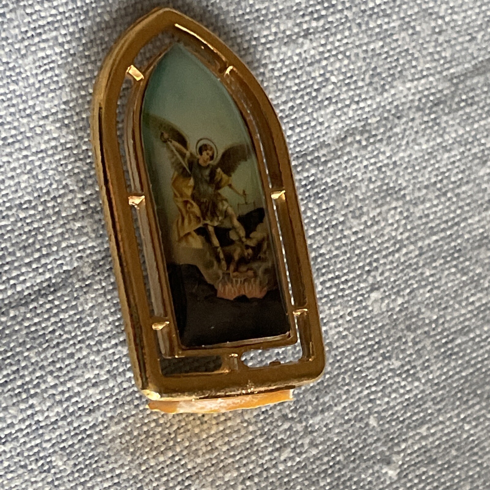 Archangel Michael Standing Medal | Gold Tone