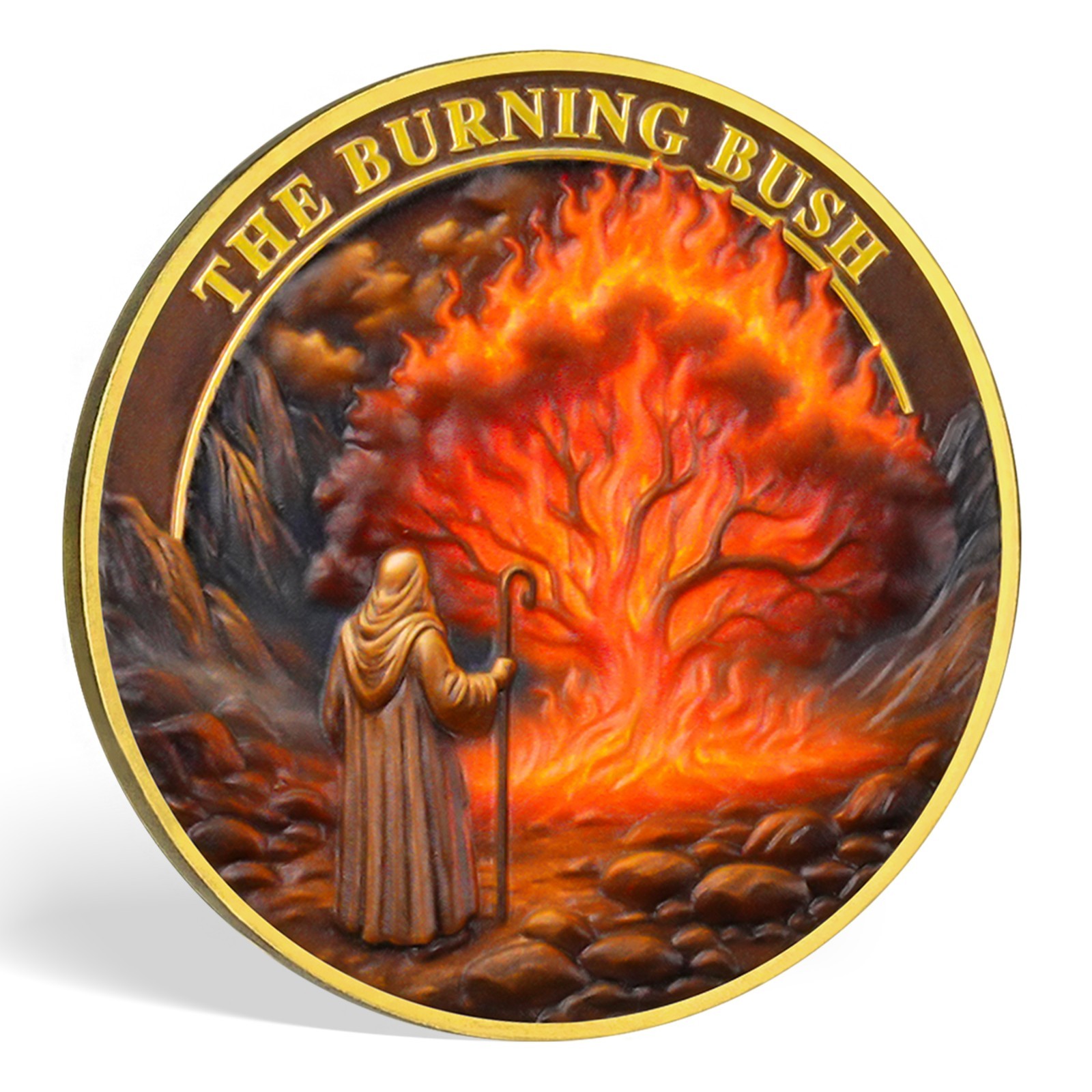 6pcs Christian Faith Coin Moses Holy Ground Burning Bush Exodus 3:5 Verse Tokens