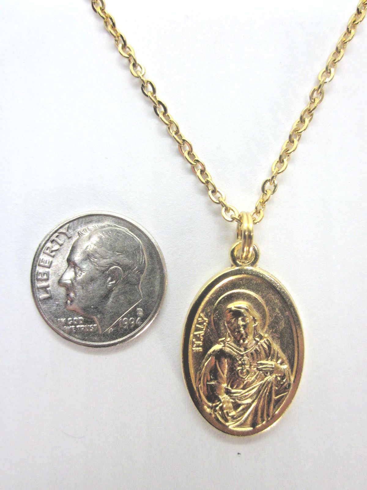 Gold Plated Sacred Heart of Jesus/OLO Mt Carmel Scapular Medal Pendant 20″ Chain