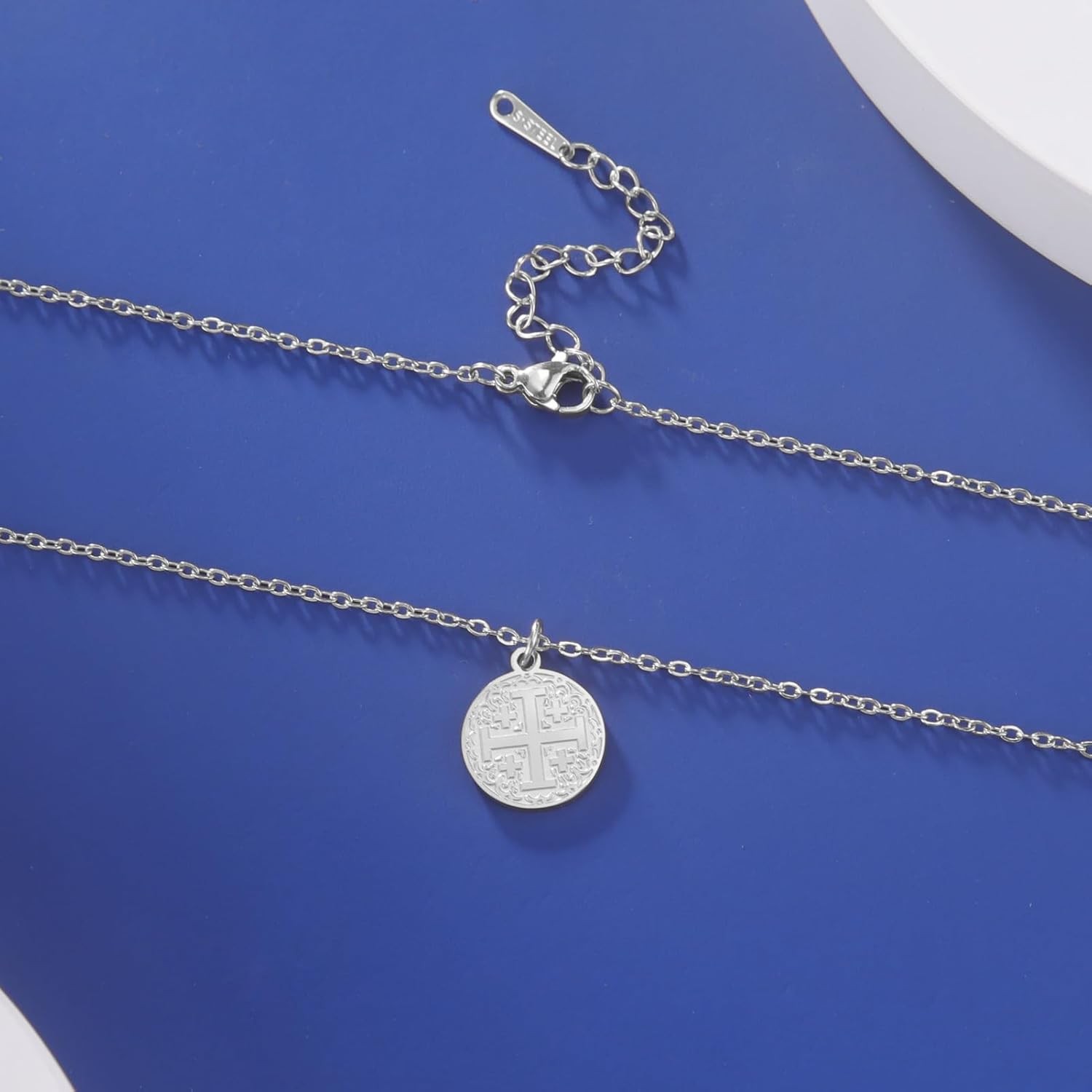 Cross Pendant Necklace -Stainless Steel Jerusalem Cross Medallion – U.S Stock